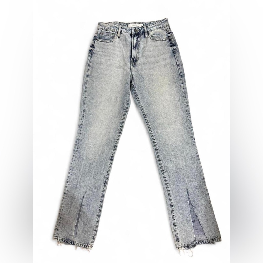 Hidden Straight Leg Jeans with Cute Slit Detail